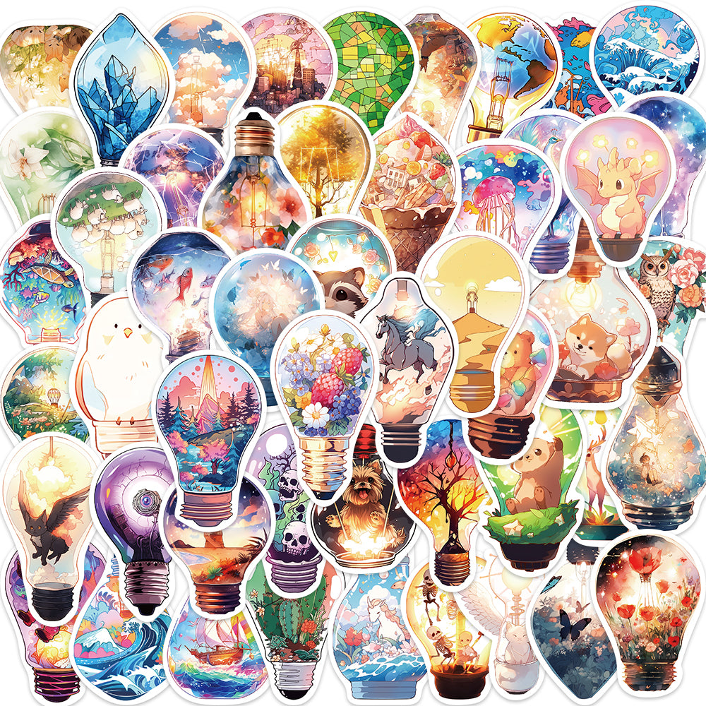 50pcs Bulb World Animals Plants Stickers