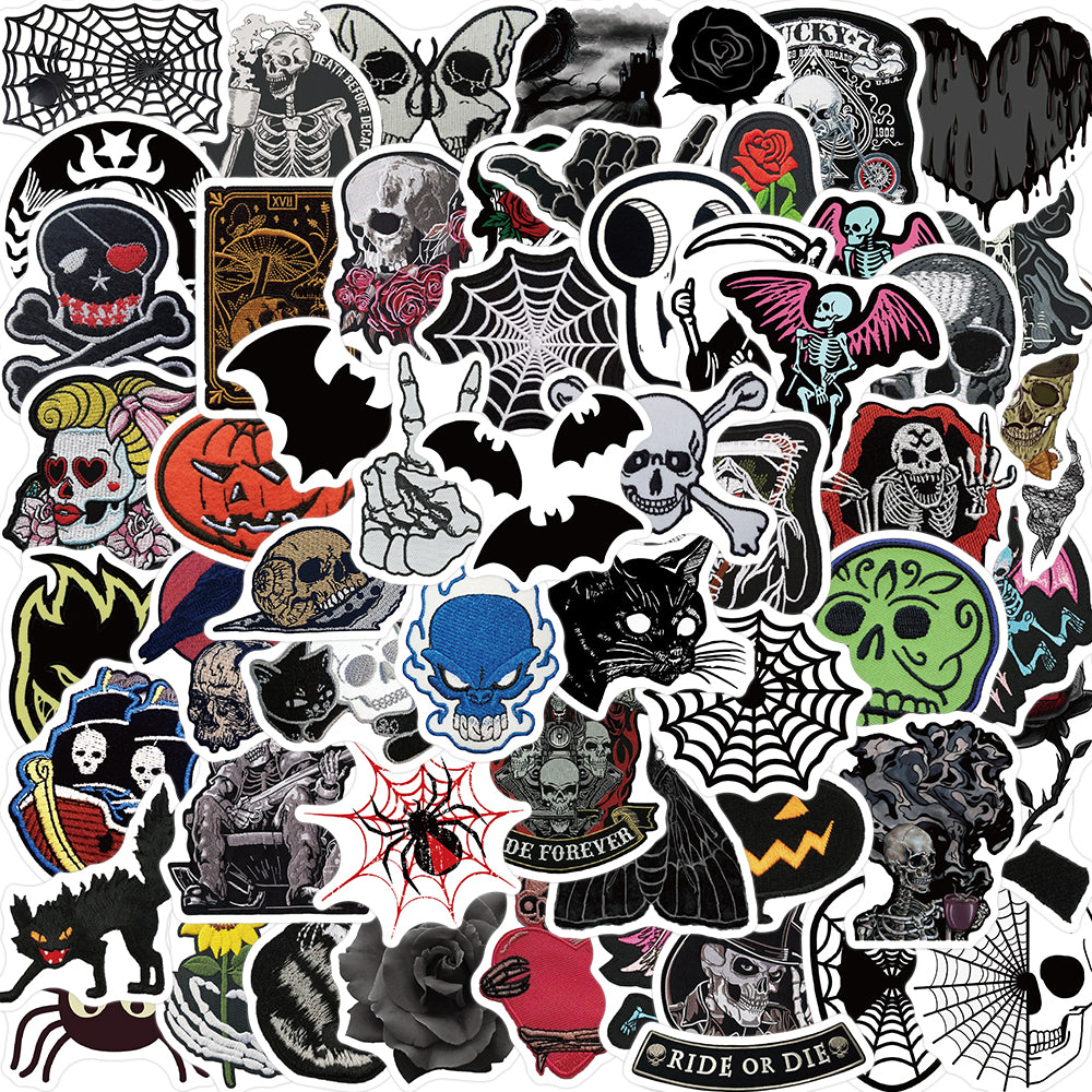 60pcs Dark Skeleton Spider Web Stickers Horrr Style