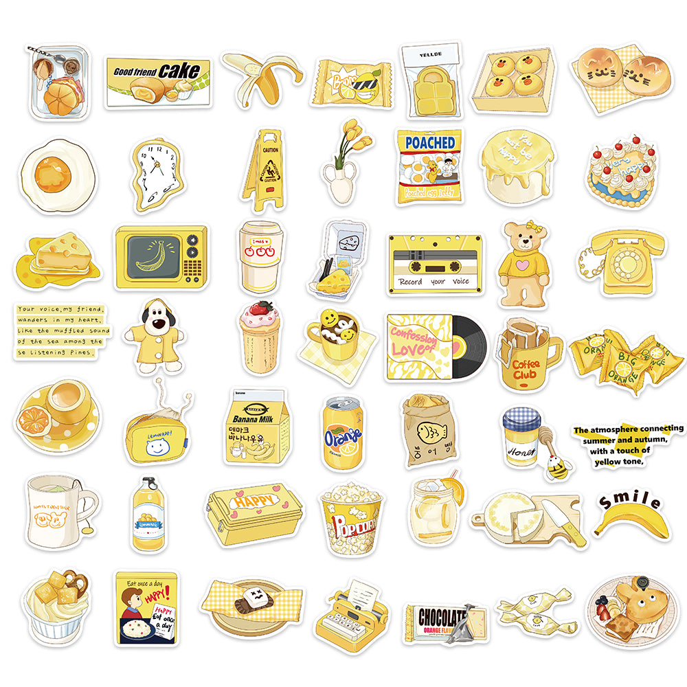 50pcs Yellow INS Cartoon Food Popcorn Stickers