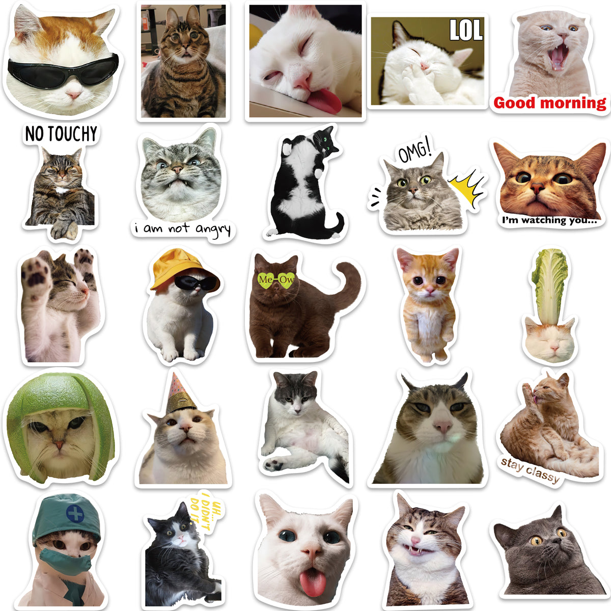 50pcs Cat Emoji Stickers Cute Animals