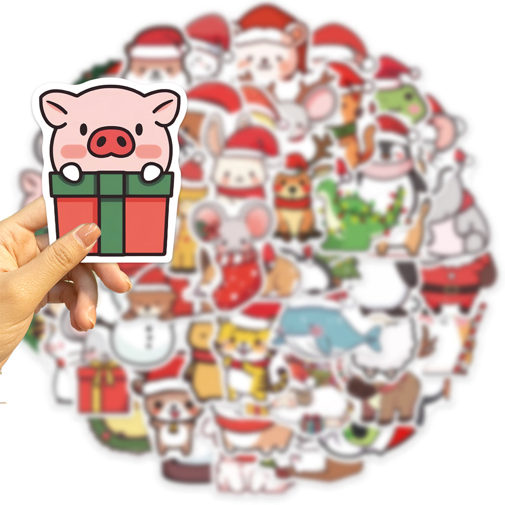 50pcs Christmas Animals Santa Gift Stickers