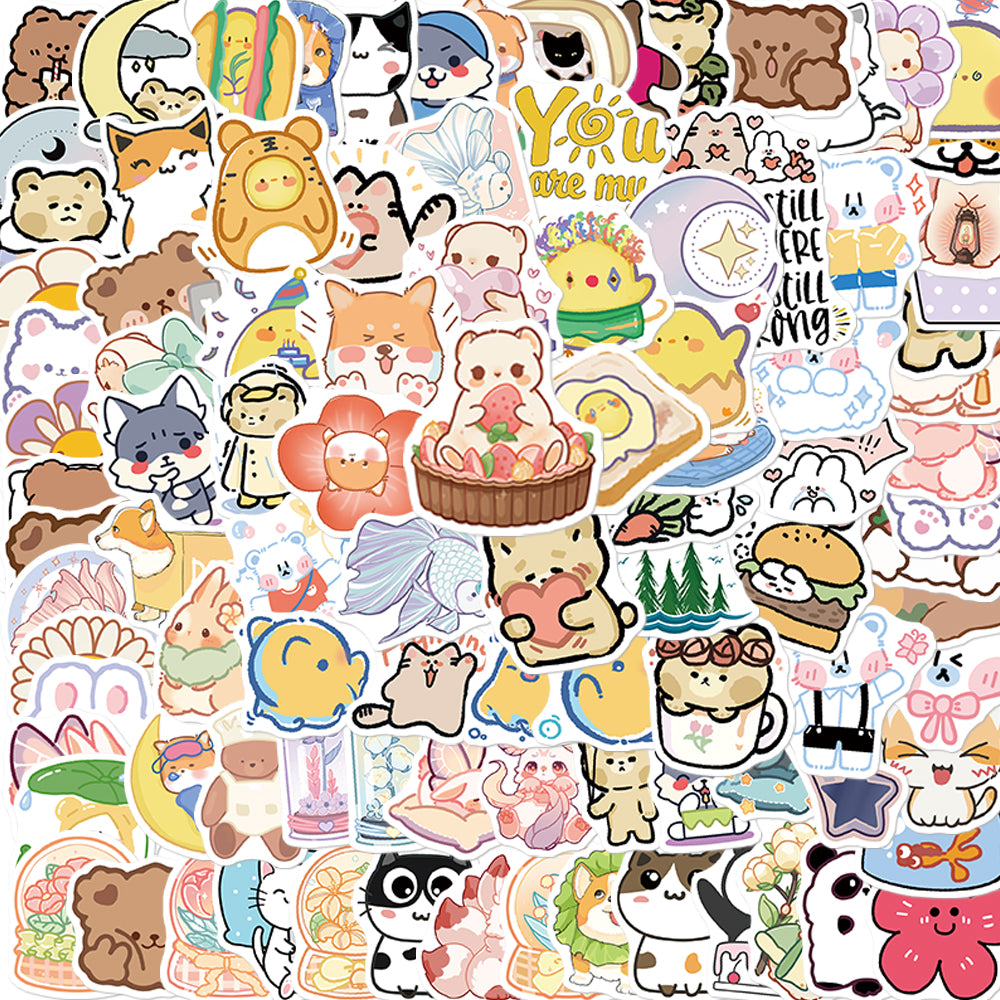 100pcs Cartoon Cute INS Style Animals 5 Stickers