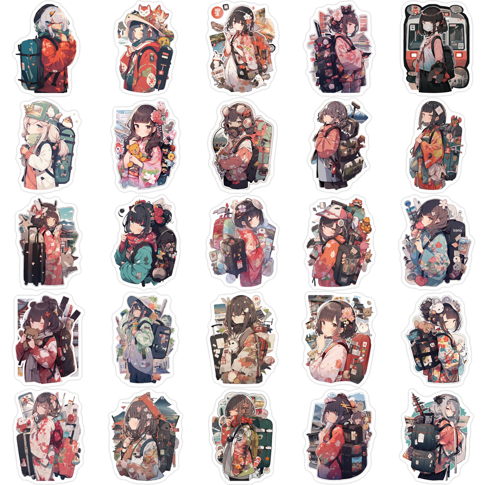 50pcs Japanese Traveling Anime Girl Japanese Kimono Stickers