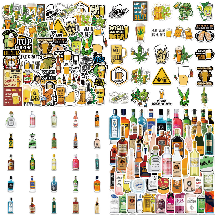 100pcs Wine Beer Stickers