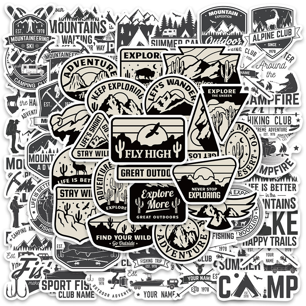 56pcs Outdoors Sports Stickers Camping Black & White Style