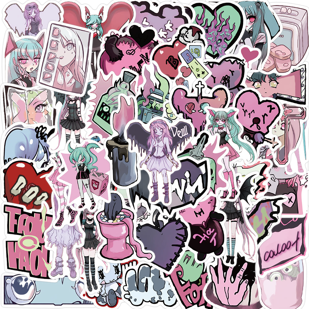 50pcs Sugarloaf Anime Girl Gothic Style Stickers