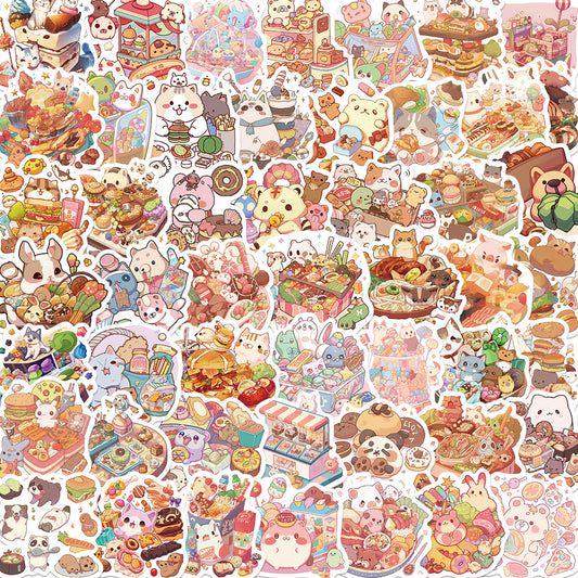 50pcs Cute Animals Cuisine Food Cats Cartoon Stickers