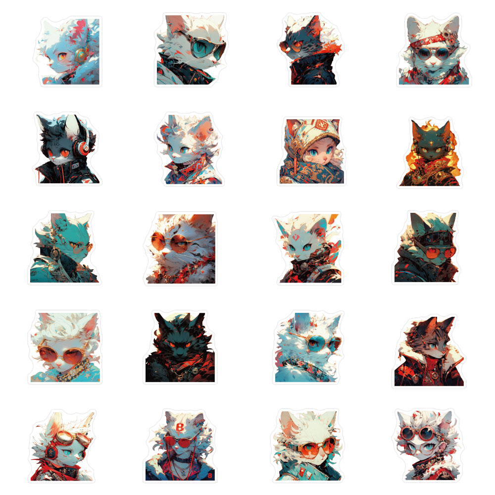 50pcs Cool Anime Cyberpunk Cats Stickers