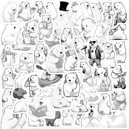 53pcs White Polar Bears Cute Cartoon Animals Stickers