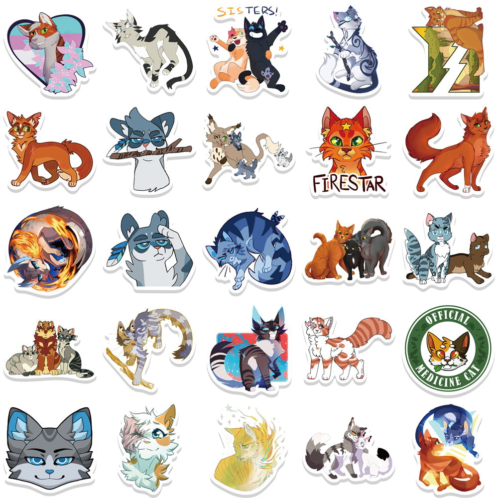 52pcs Warriors Cool Cartoon Cats Stickers