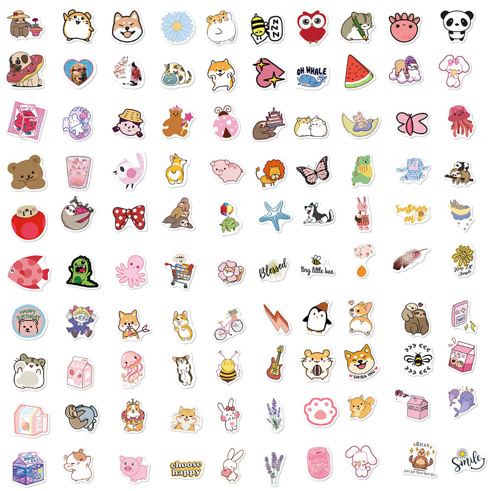 100pcs Cartoon Cute INS Style Animals 2 Stickers