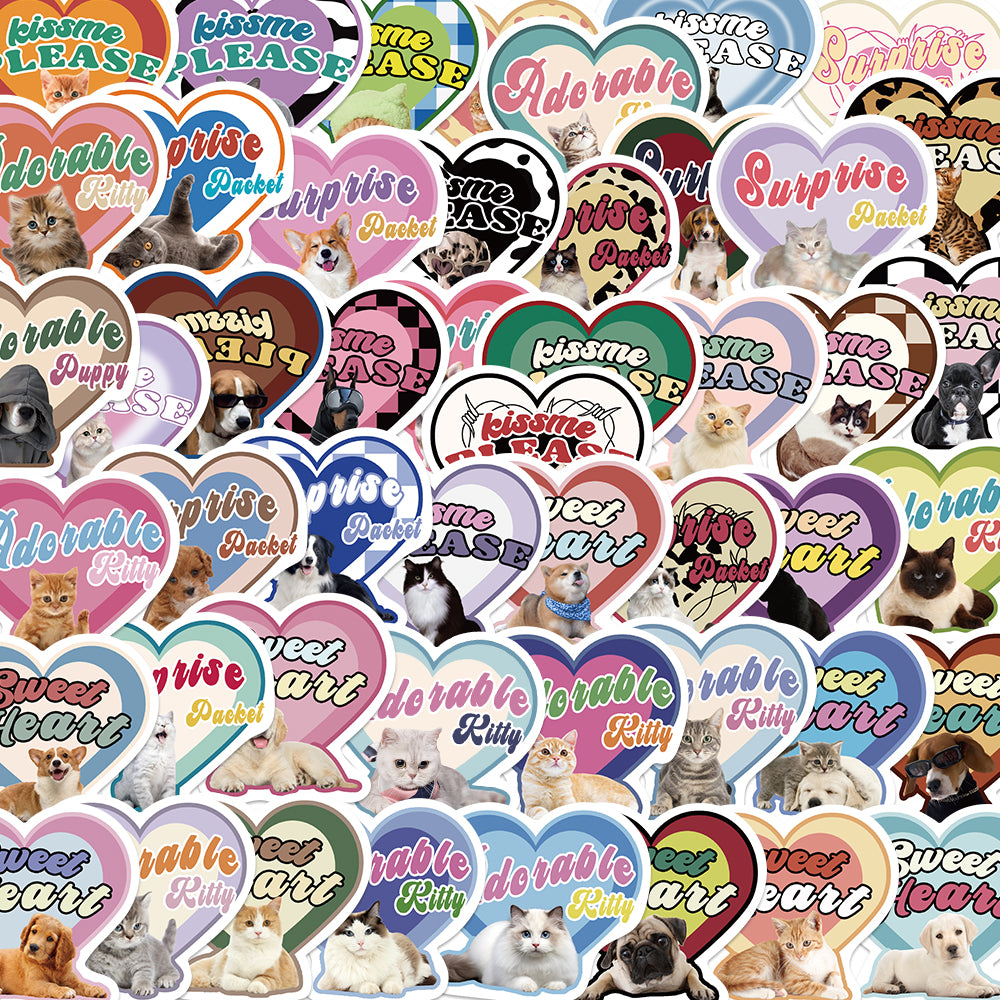 49pcs Retro Love Heart Animals Stickers