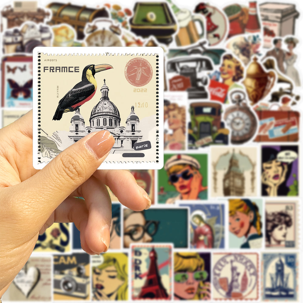 50pcs Europe and America Retro StyleWomen Stamps Stickers