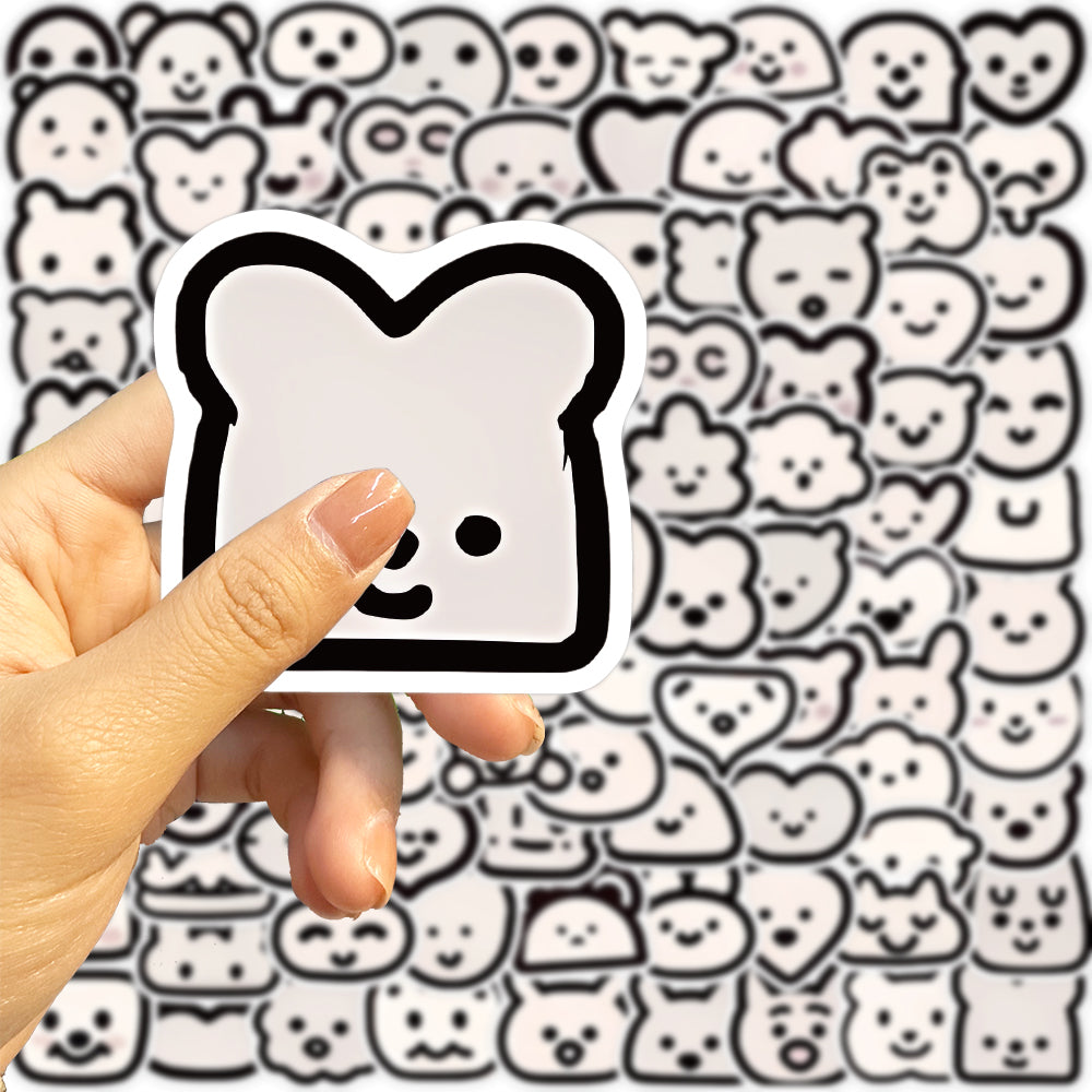 100pcs Black and White Cartoon Emoji Memes Stickers