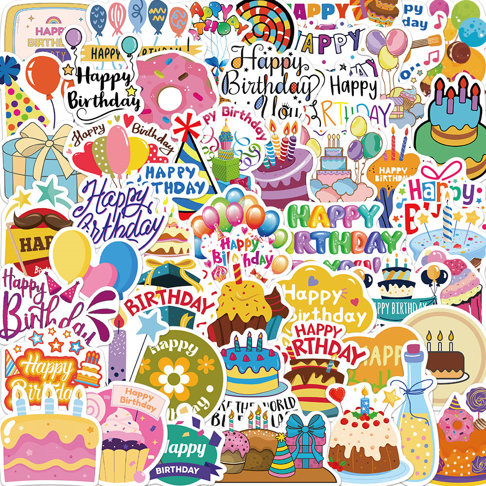 50pcs Happy Birthday 2 Celebrations Cartoon Decor Stickers