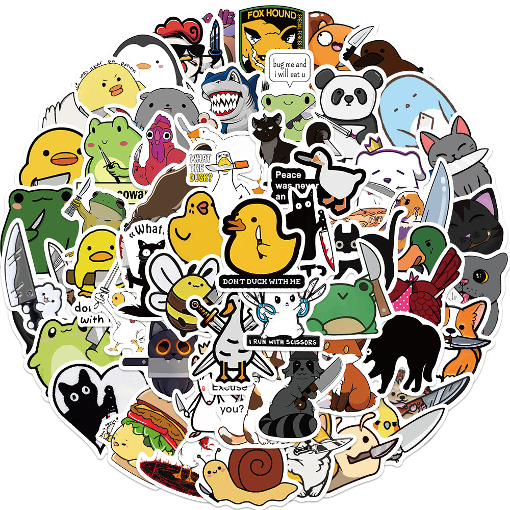 60pcs Animals with Knives Stickers Cartoon Penguin Frog Duck