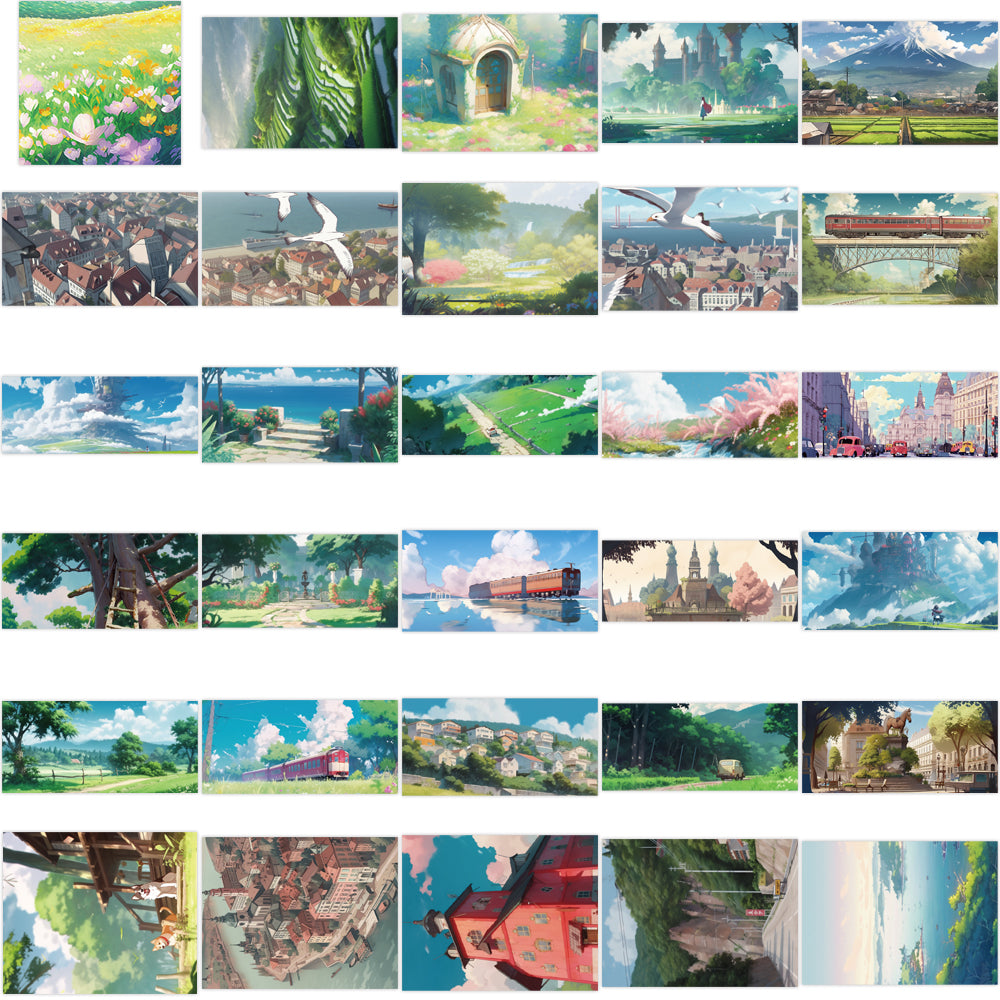 60pcs Anime Landscape Scenery Castle Train Stickers