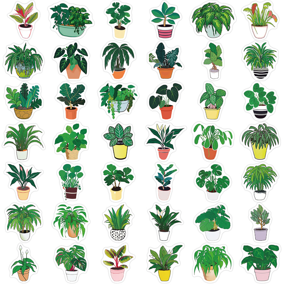 89pcs Green Plants Leaf Plants Pots Stickers