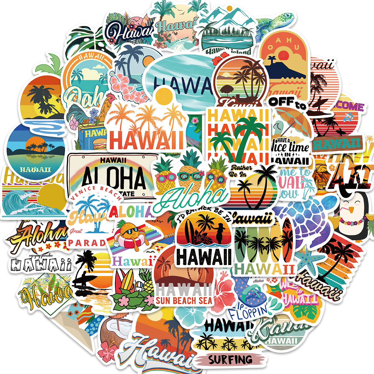 50pcs Hawaii Style Stickers Beach Coconut