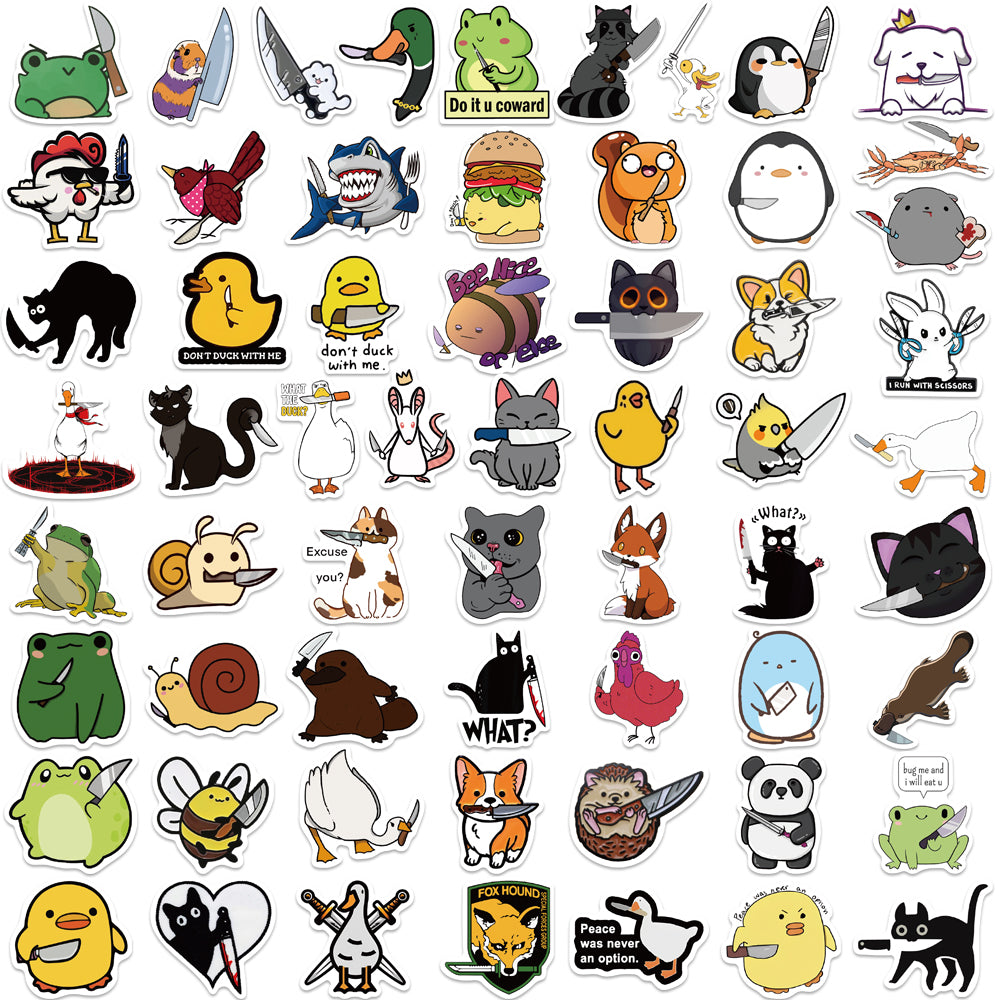 60pcs Animals with Knives Stickers Cartoon Penguin Frog Duck