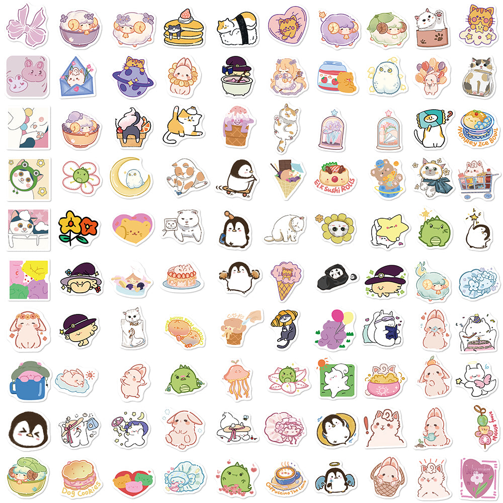 100pcs Cartoon Cute INS Style Animals 4 Stickers