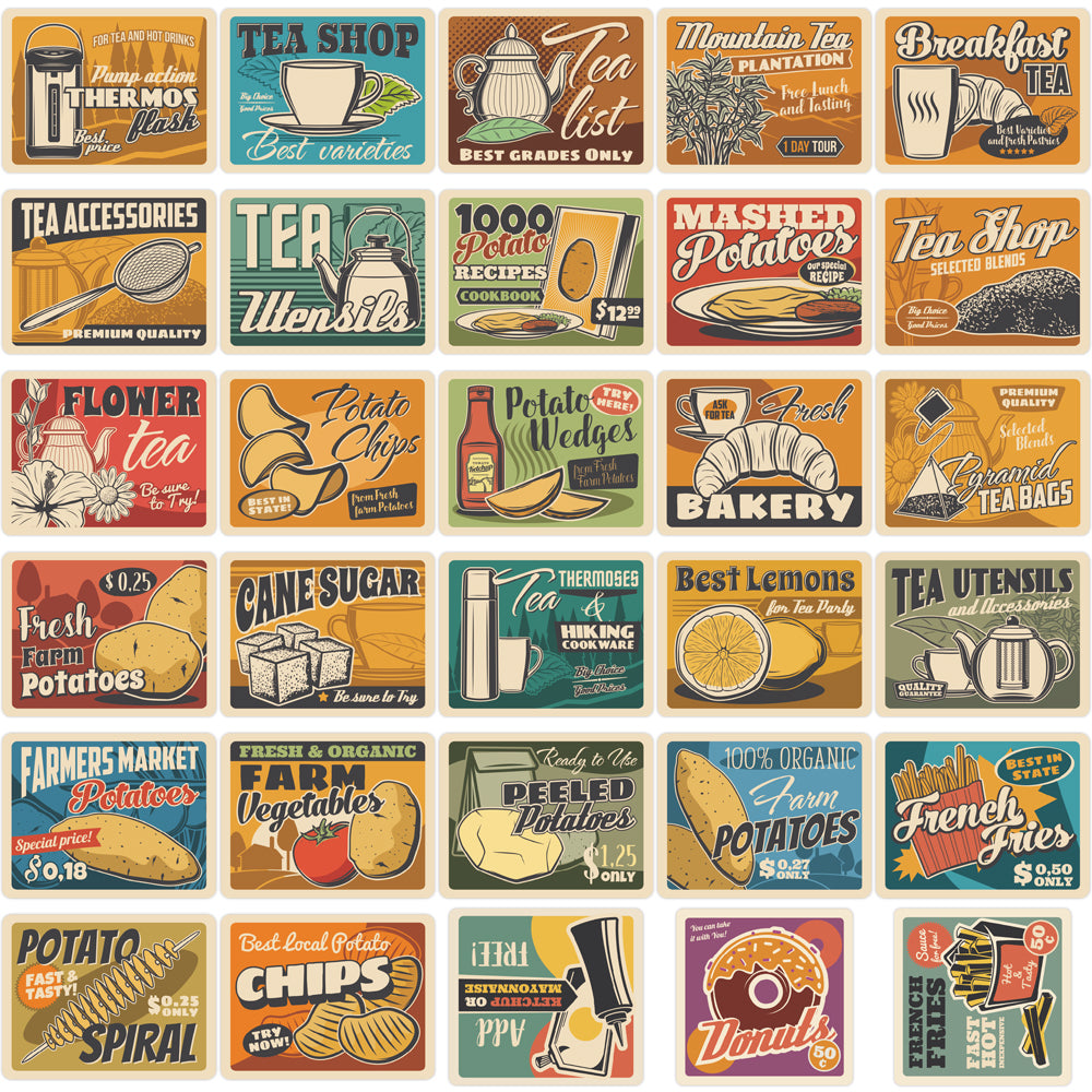 65pcs Supermarket Shelves Stickers Retro Style Skateboard