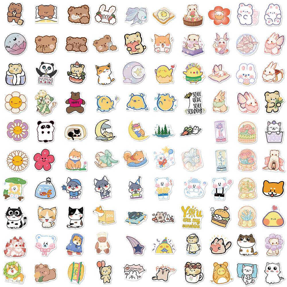 100pcs Cartoon Cute INS Style Animals 5 Stickers