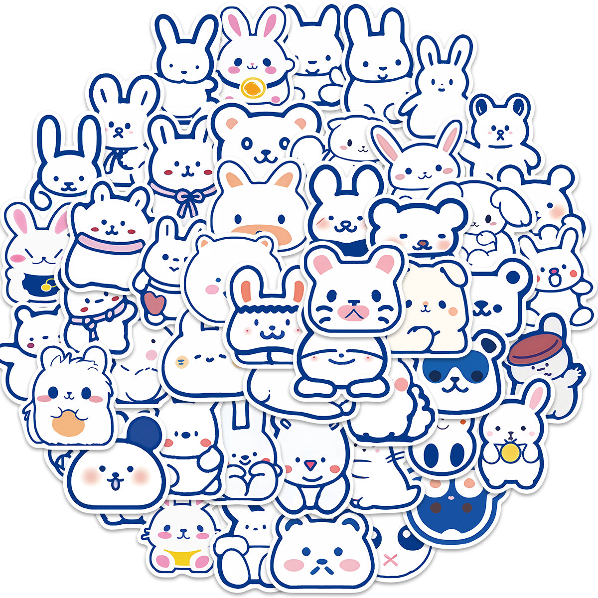 50pcs Blue Cute Animals Bunny Bear Stickers