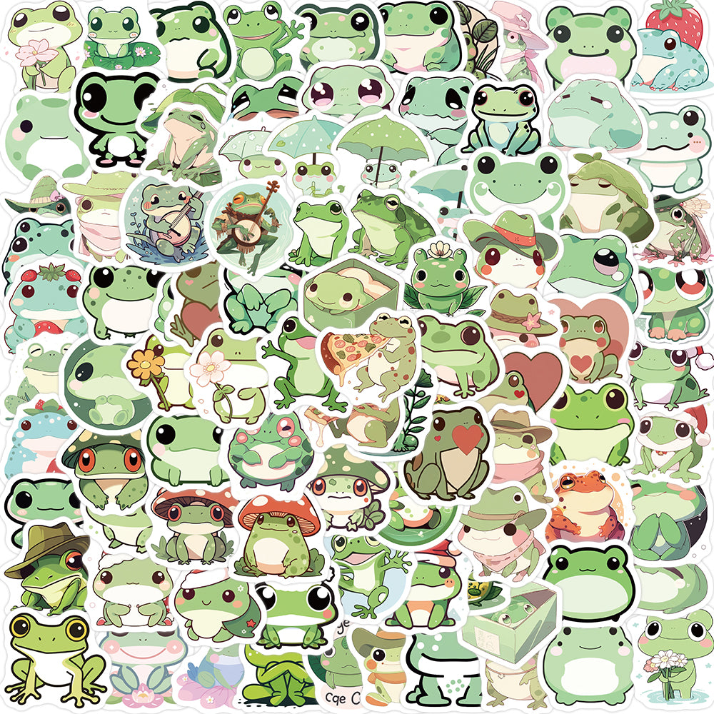 100pcs Green Cute Frogs Cartoon Animals Stickers