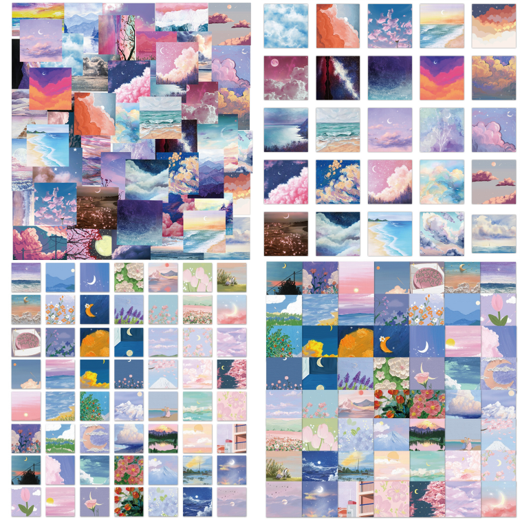 106pcs INS Painting Landscape Sky Cloud Stickers