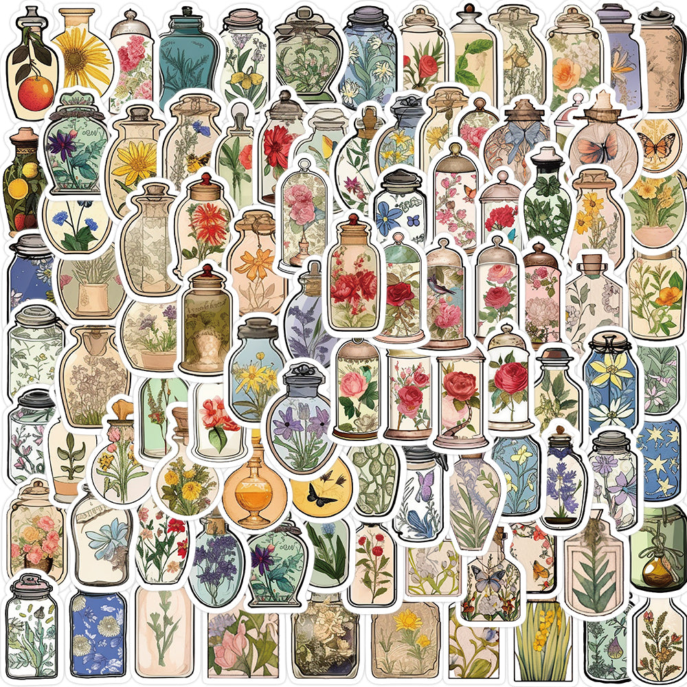 100pcs Vase Bottle World Flower Plants Stickers