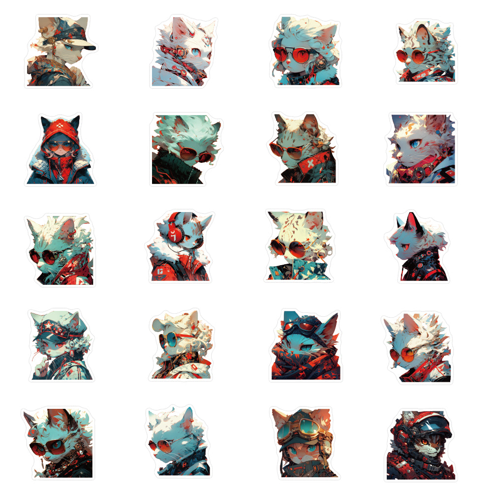 50pcs Cool Anime Cyberpunk Cats Stickers