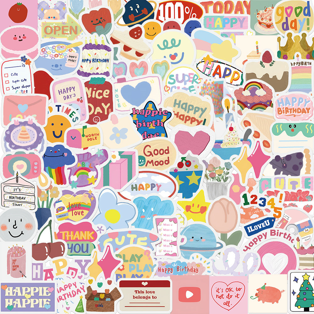 90pcs Happy Birthday Kids Cartoon Decor Stickers