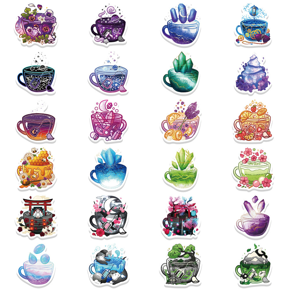 49pcs Flower Cups Cartoon Crystal Stickers