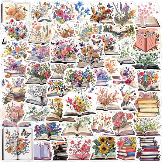 50pcs Books & Flowers Sunflowers Knowledge Stickers