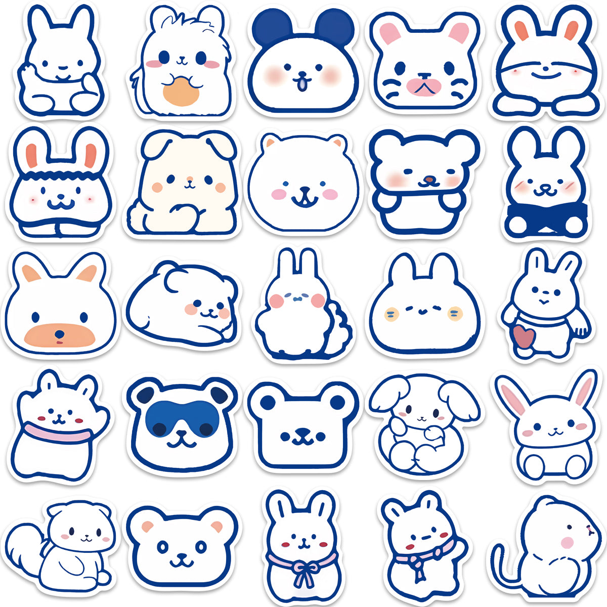 50pcs Blue Cute Animals Bunny Bear Stickers