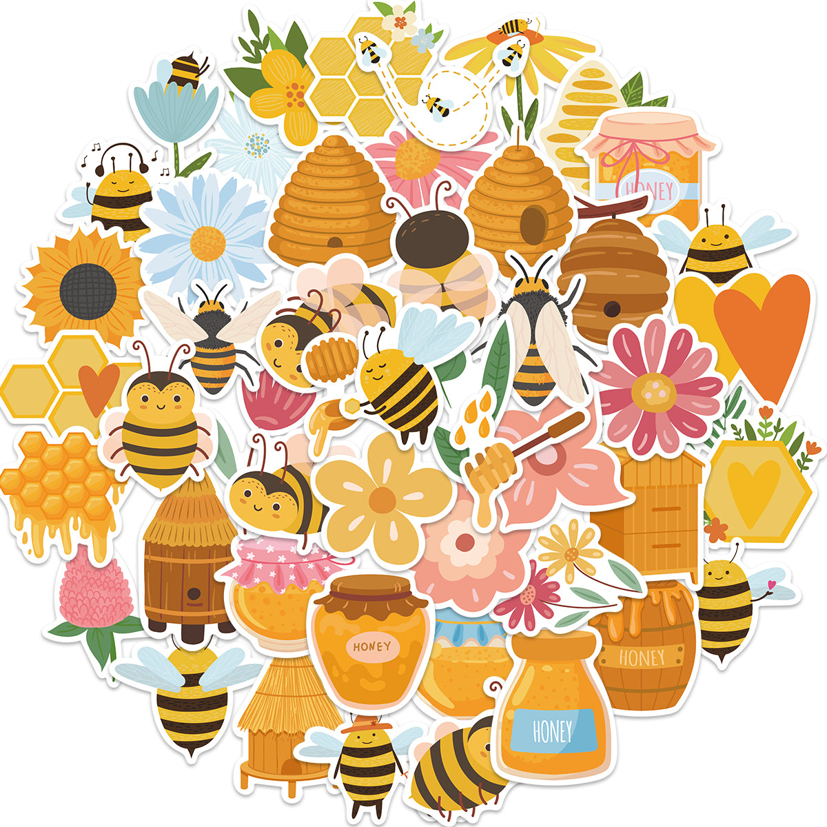 50pcs Bees Stickers Flying Cute Animals Waterproof Vinyl