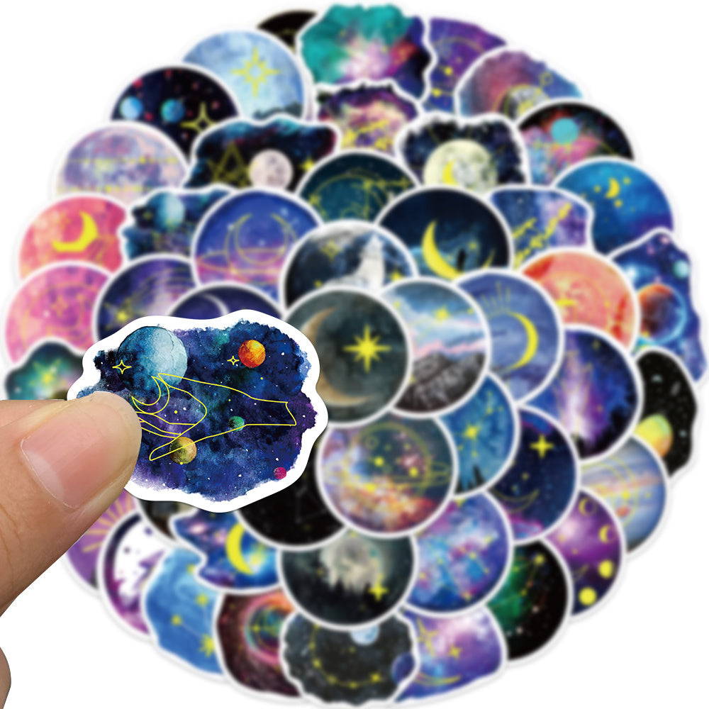 50pcs Moonlight Sky Scenery Round Stickers