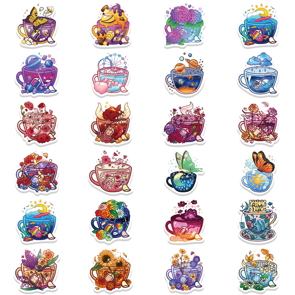 49pcs Flower Cups Cartoon Crystal Stickers