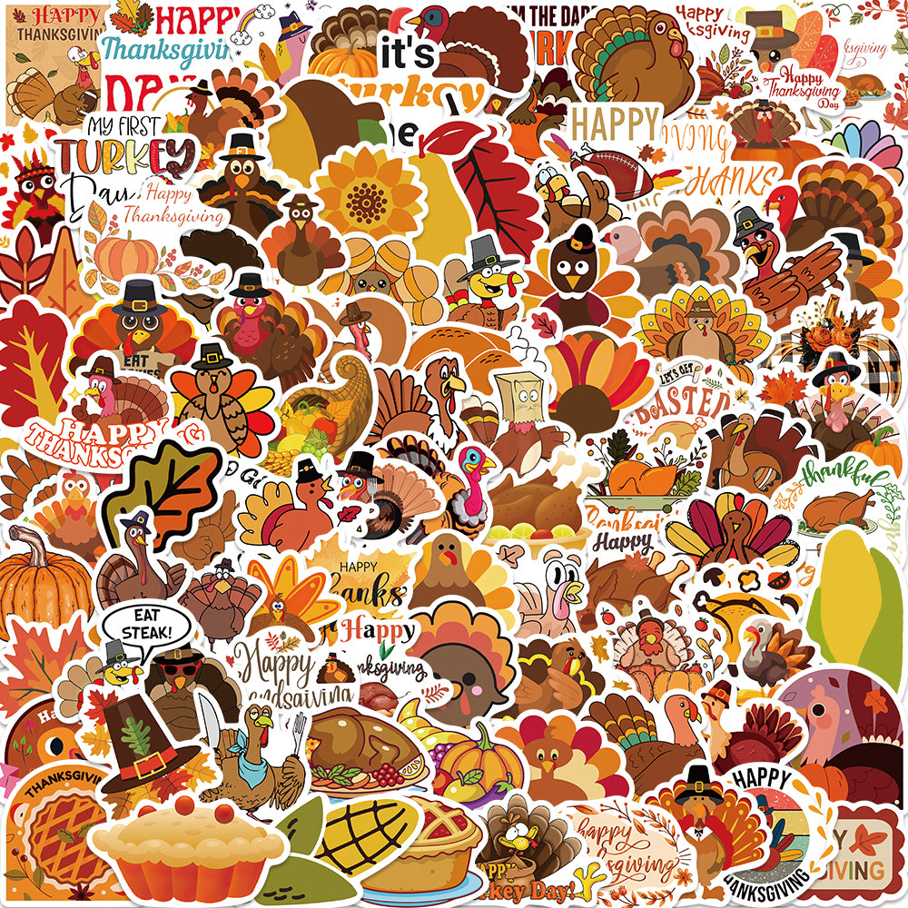 100pcs Thanksgiving Day Turkey Stickers