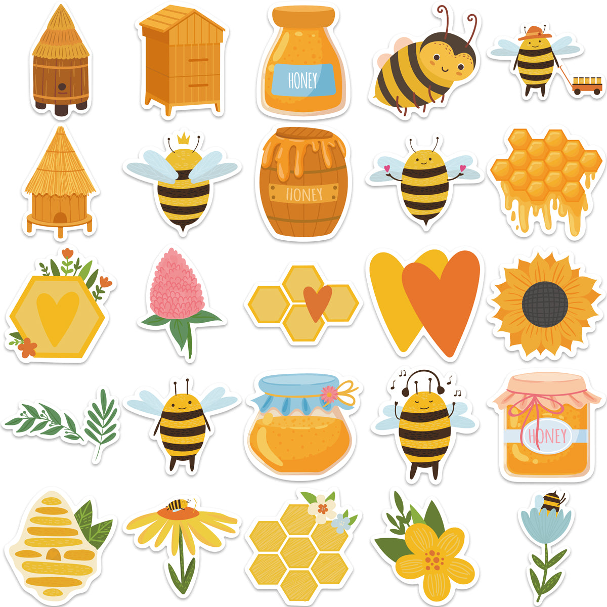 50pcs Bees Stickers Flying Cute Animals Waterproof Vinyl