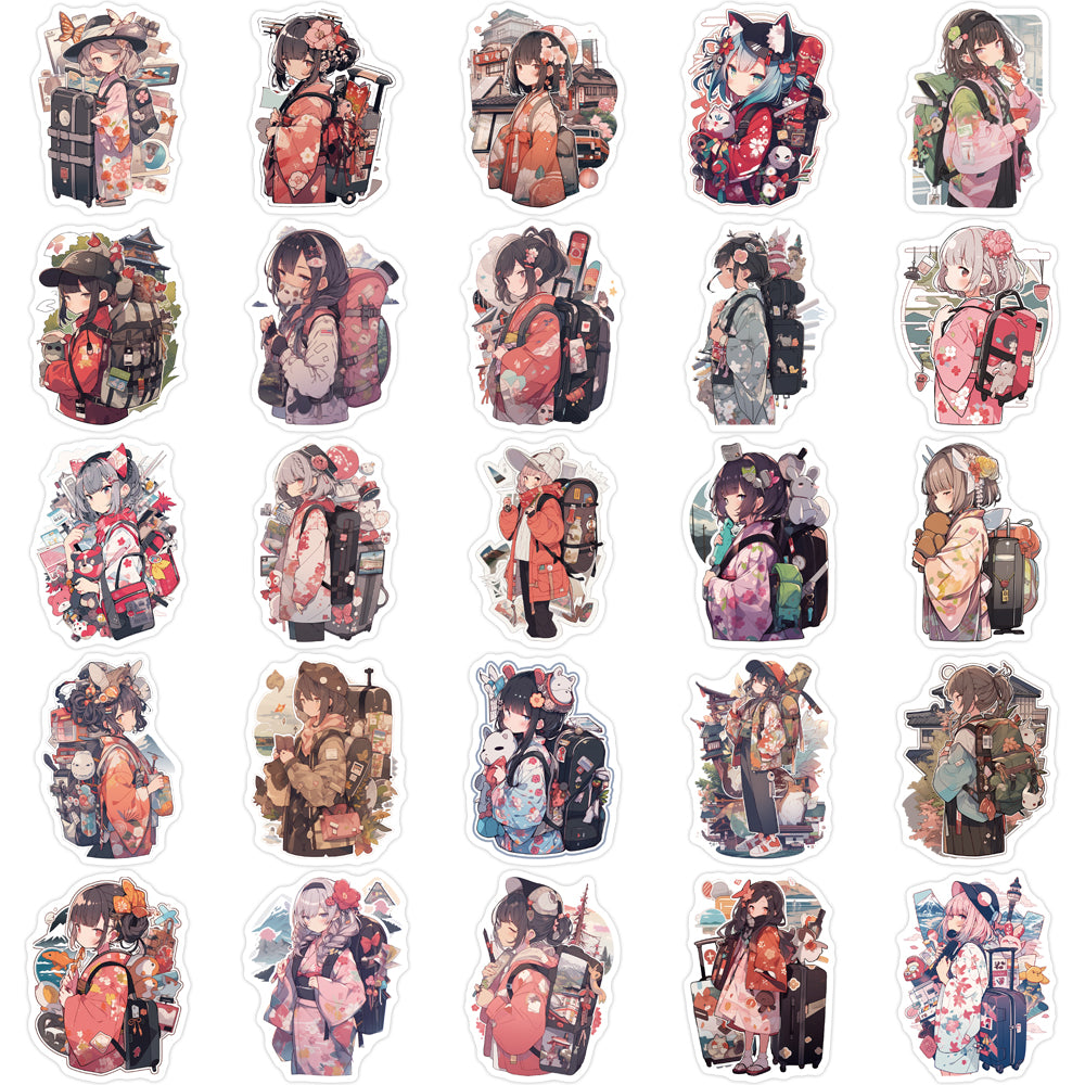 50pcs Japanese Traveling Anime Girl Japanese Kimono Stickers