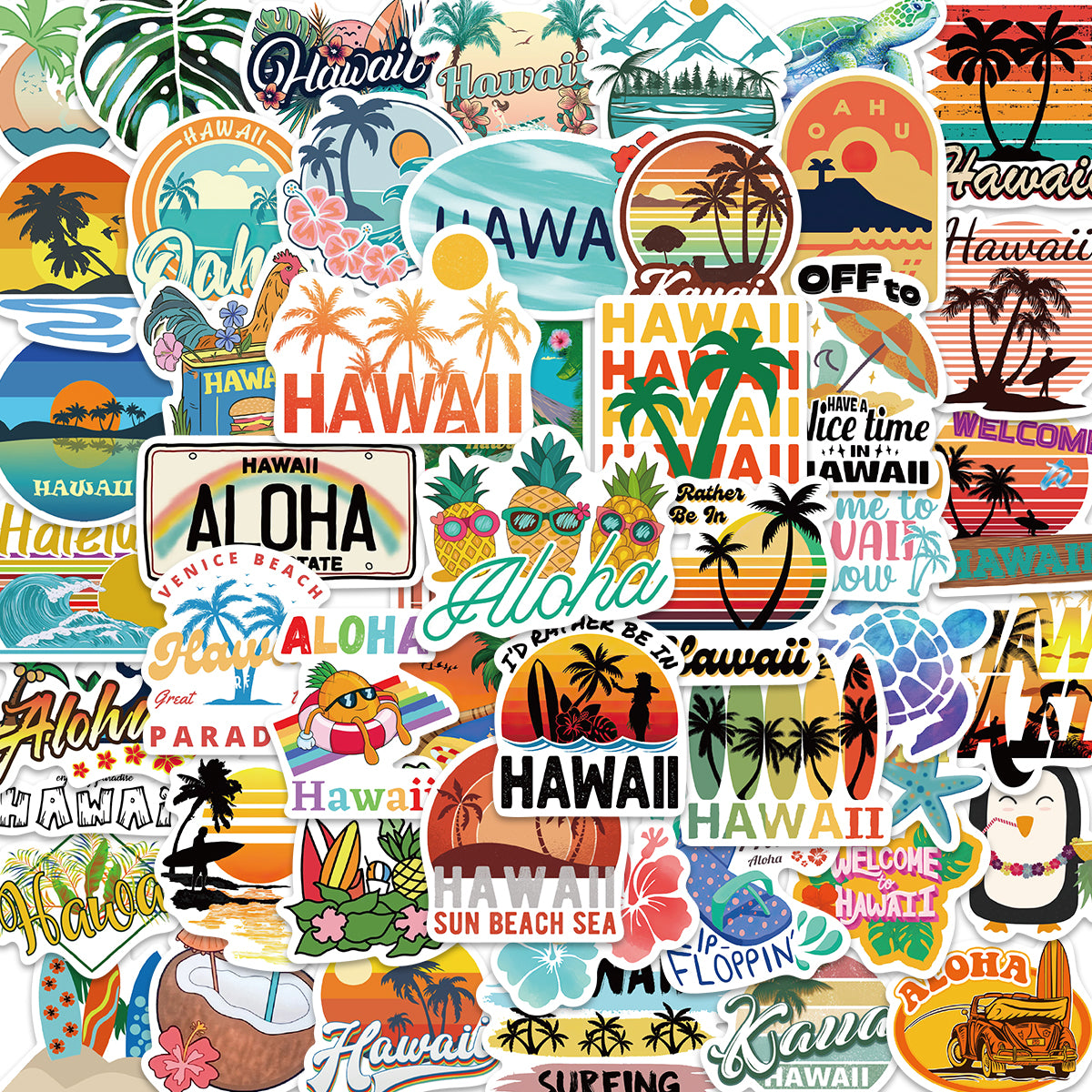 50pcs Hawaii Style Stickers Beach Coconut