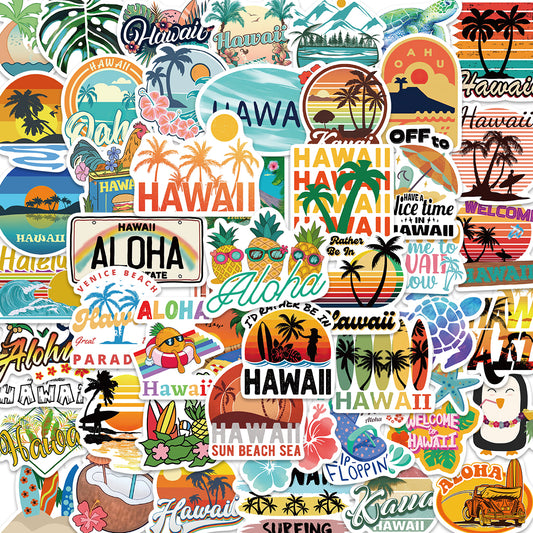 50pcs Hawaii Style Stickers Beach Coconut