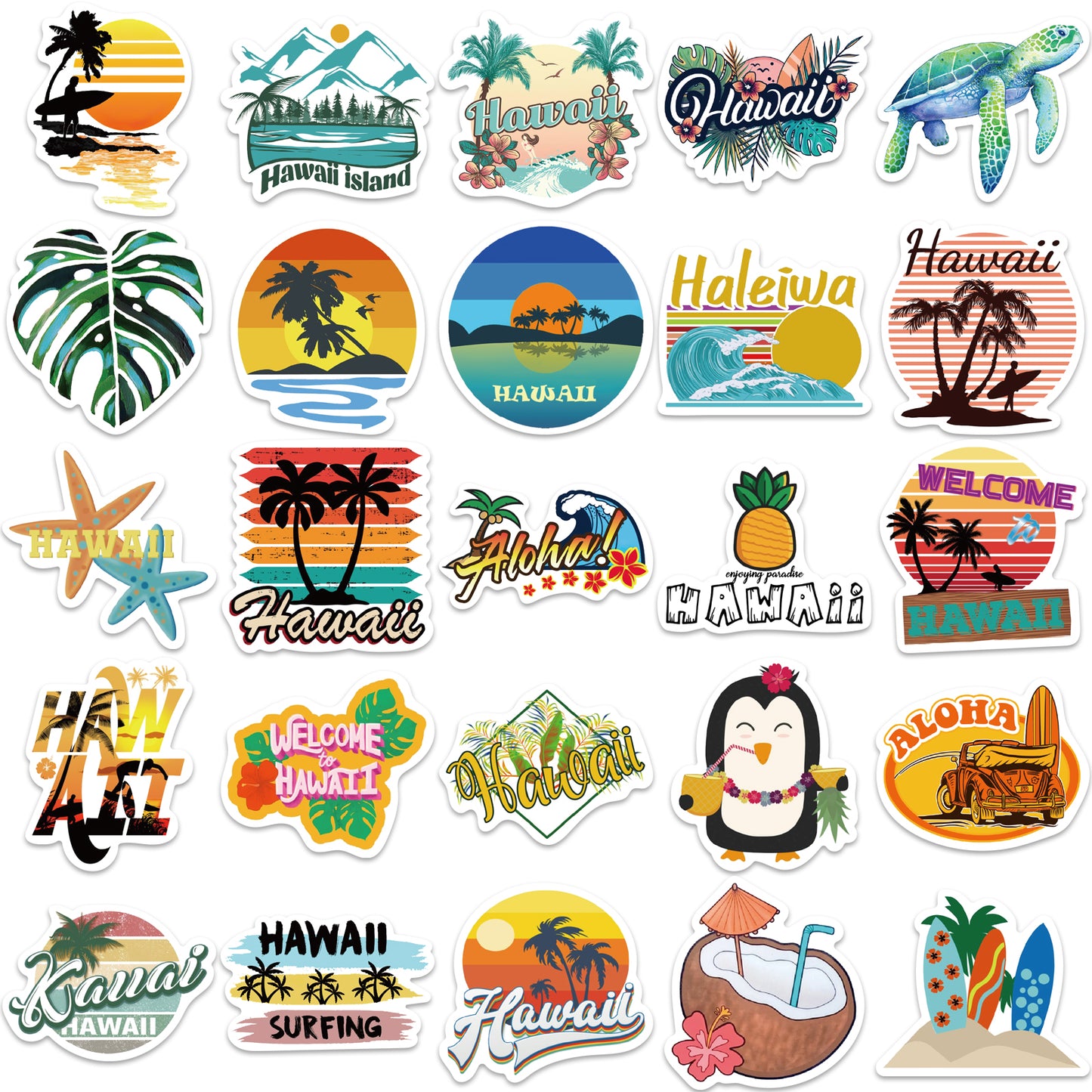 50pcs Hawaii Style Stickers Beach Coconut