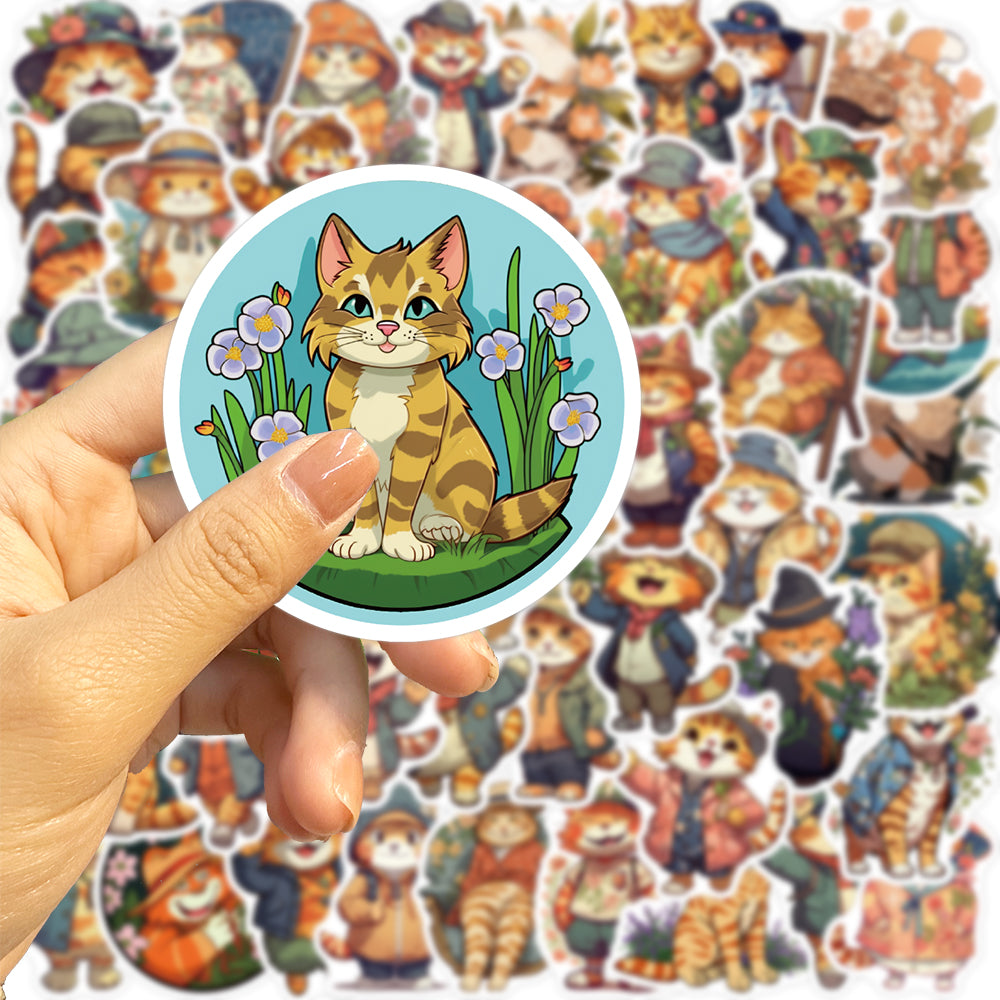 50pcs Orange Cat Cartoon Animals Stickers