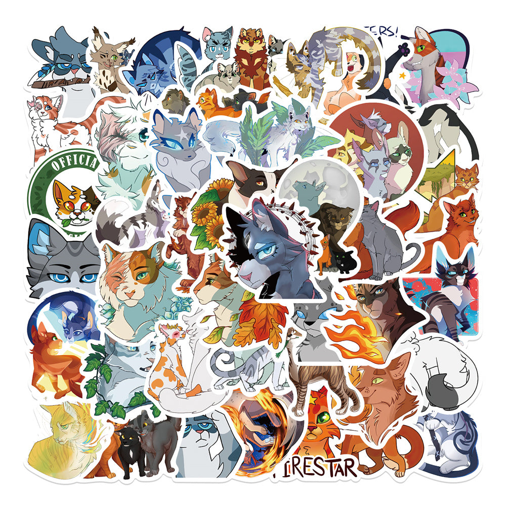 52pcs Warriors Cool Cartoon Cats Stickers