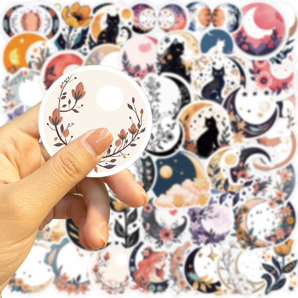 50pcs Moon Flowers and Cat Bohemian Style Stickers
