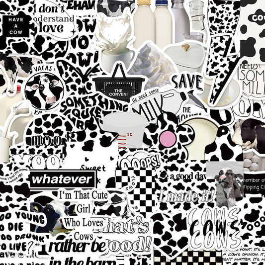 65pcs Milk Stickers Black & White Cows