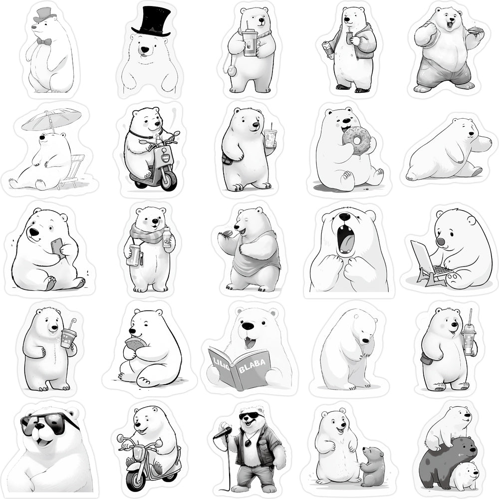 53pcs White Polar Bears Cute Cartoon Animals Stickers